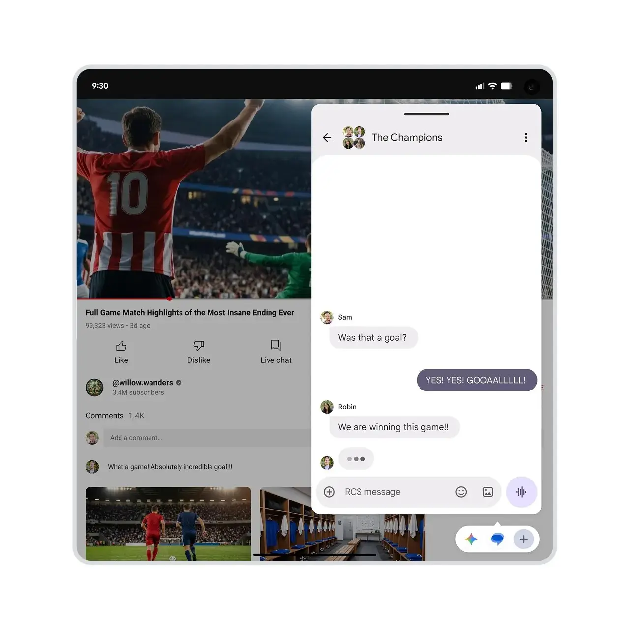 A Pixel foldable phone showing multiple app bubbles open, from Google's Android 17 blog assets.