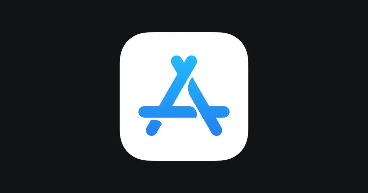 The App Store icon, a white app tile with a blue A made of three crossed strokes, on a dark background.