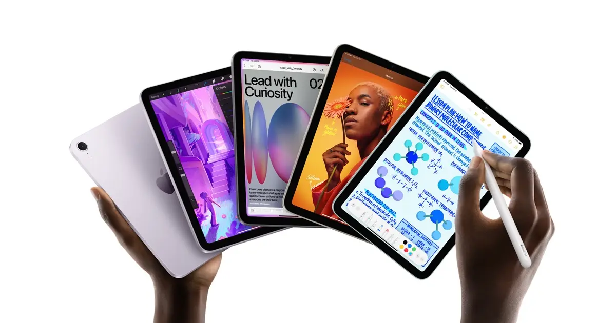 Five current iPad minis with Apple Pencil, in an Apple product image. It is the current model, not the rumored OLED iPad mini.