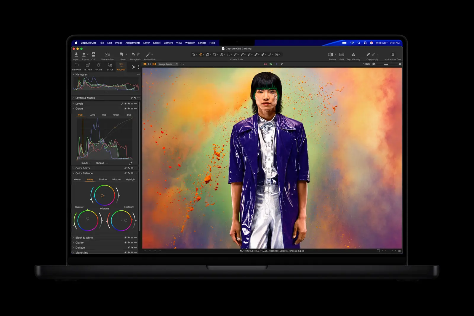 Apple's current 16-inch MacBook Pro with M5 Pro and M5 Max in an Apple press image. It is the current model, not the rumored OLED MacBook Pro.