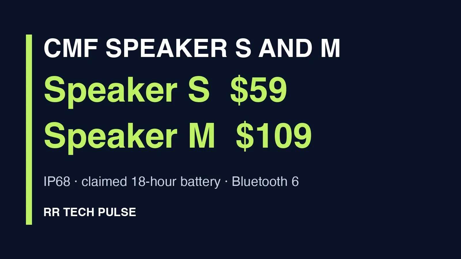 Original RR Tech Pulse graphic reading CMF Speaker S and M, $59 and $109.