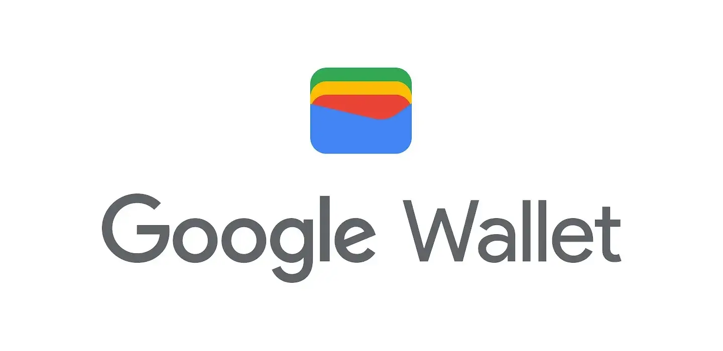 The Google Wallet app icon, a stack of green, yellow, red and blue cards, above the words Google Wallet on a white background.
