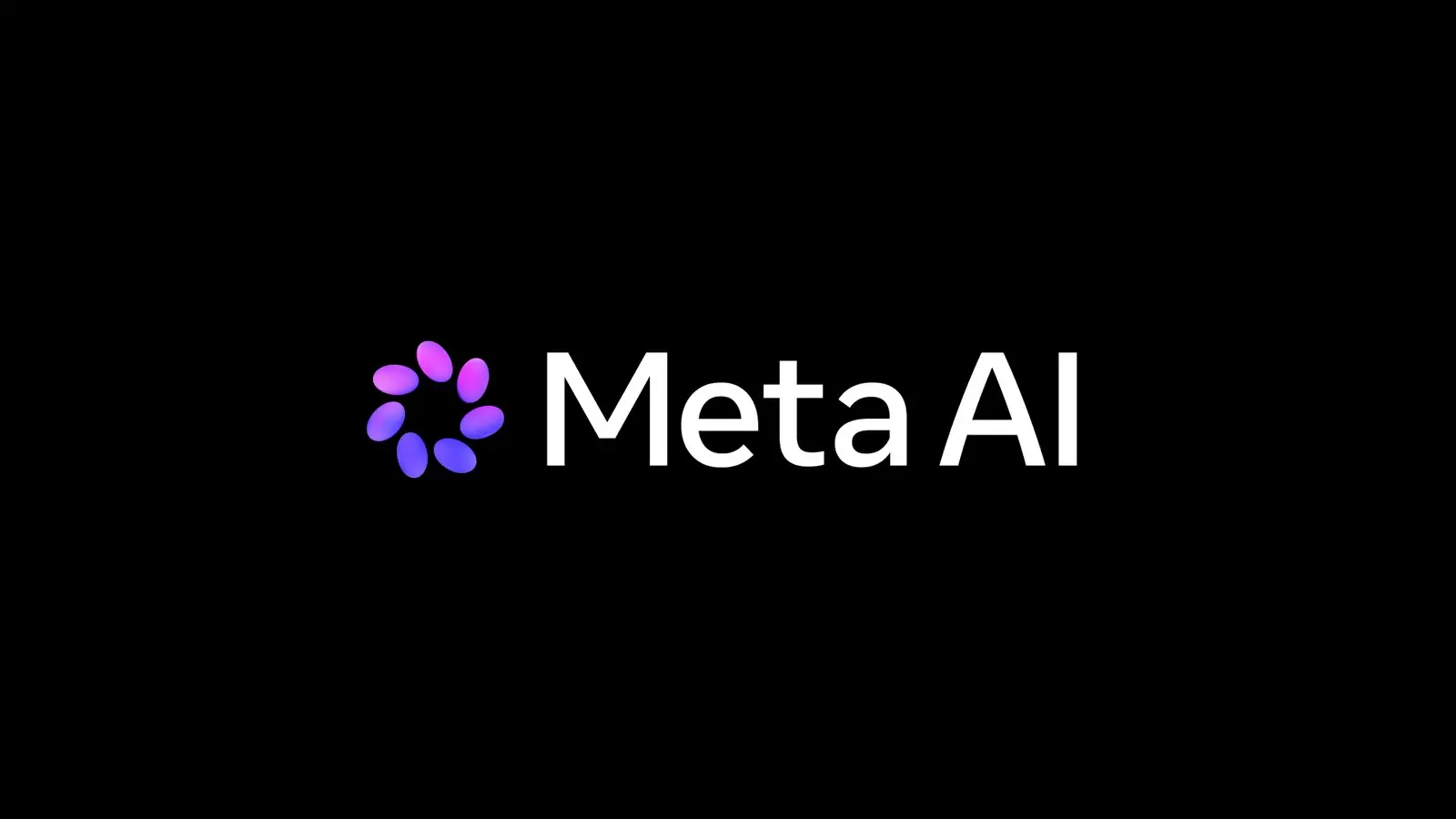 The white words Meta AI beside a ring of purple and blue oval shapes, centered on a plain black background.