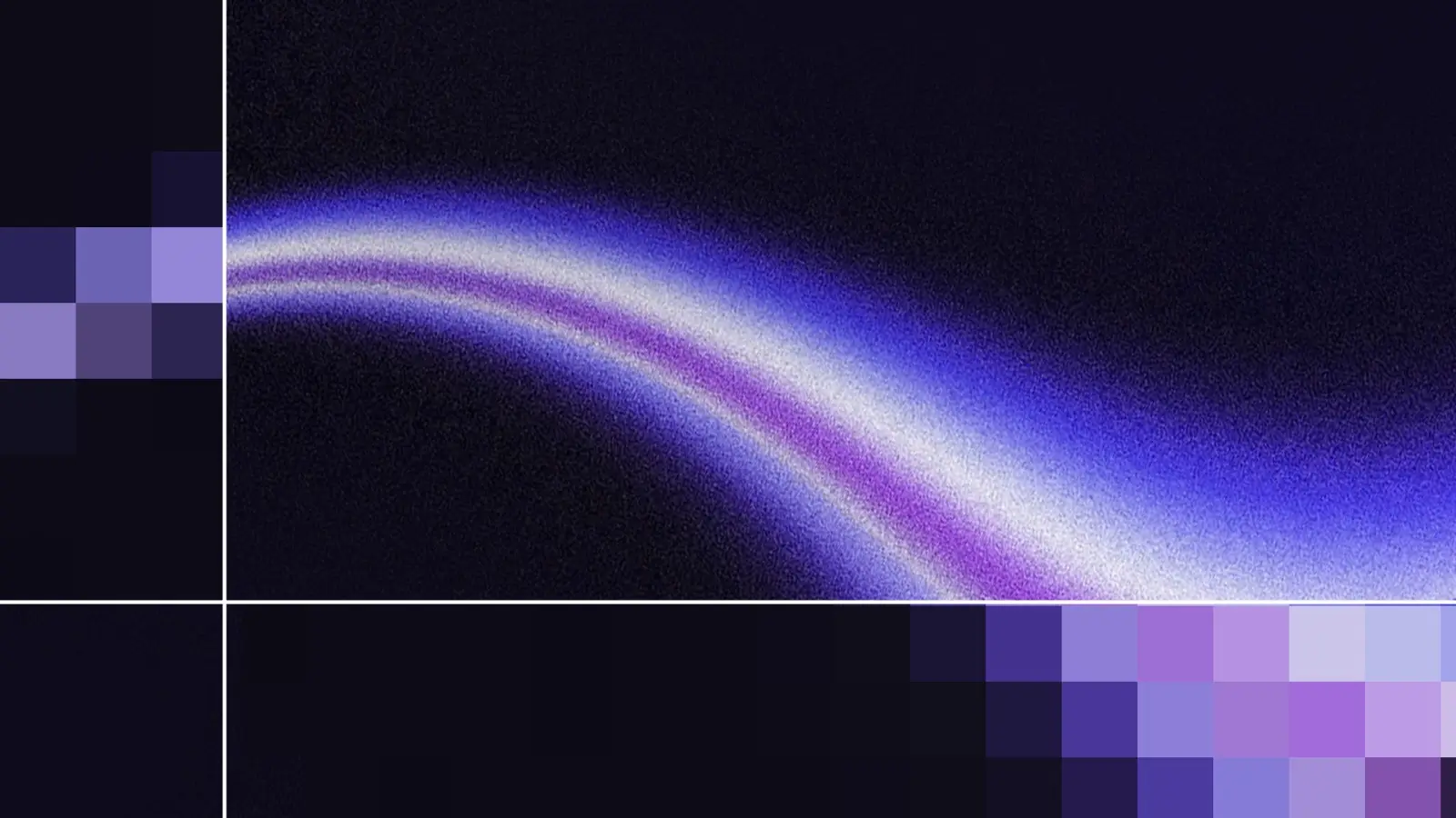Abstract Microsoft header graphic: a sweeping arc of glowing purple, blue and white light on a dark background, framed by pixelated purple squares.