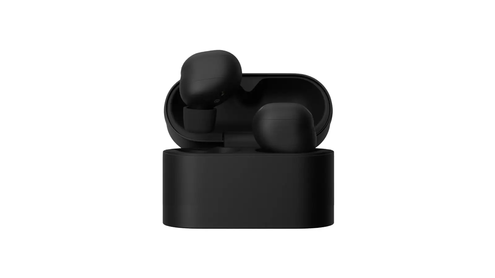 Sony WF-1000XM6 earbuds in black with their charging case, shown on a white background.
