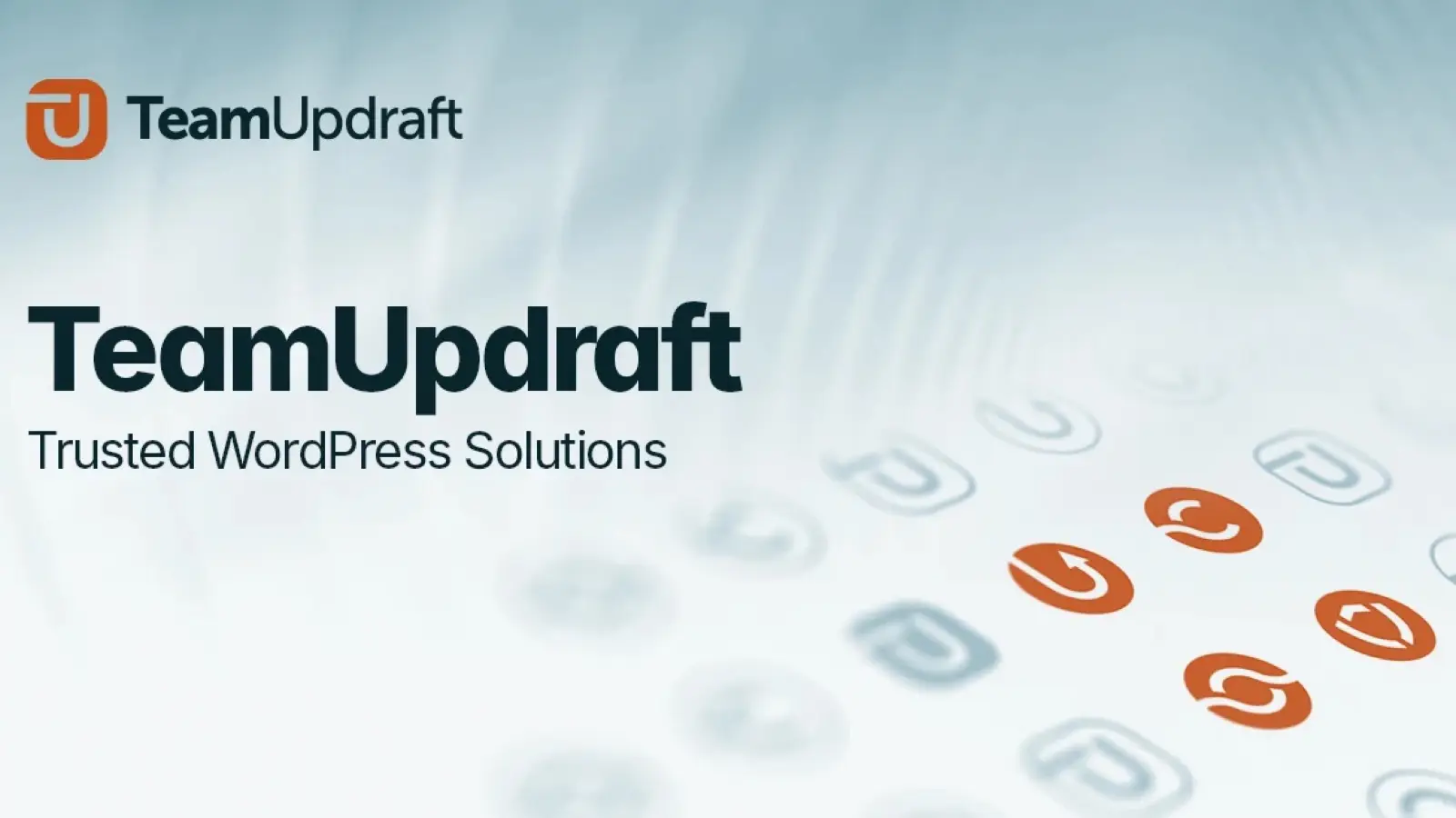 The orange TeamUpdraft logo on a pale blue background, with the words TeamUpdraft and Trusted WordPress Solutions.